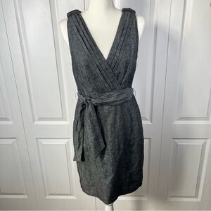 Banana Republic Grey Belted Knee-Length Lined Linen Dress